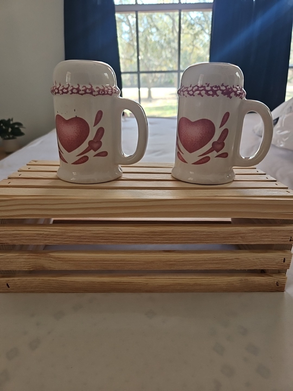 Corelle White Salt and Pepper Shakers with Pink Heart Motif